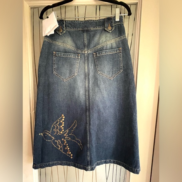 Red Valentino Denim Skirt with Gold Floral Design - Picture 3 of 14